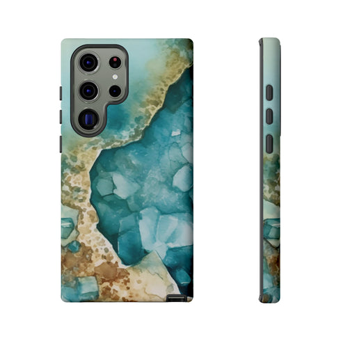 Aquamarine inspired Geode in Watercolor - Impact Resistant Phone Case Samsung Galaxy S23 Ultra Matte